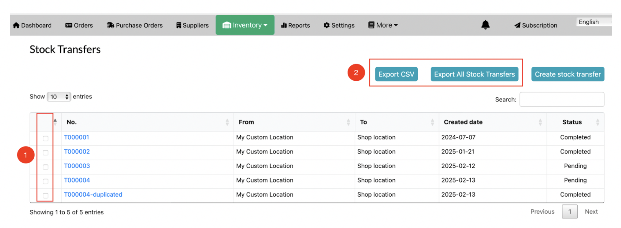Export Stock Tranfer