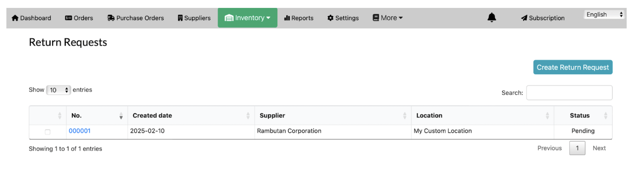 Return Request Listing