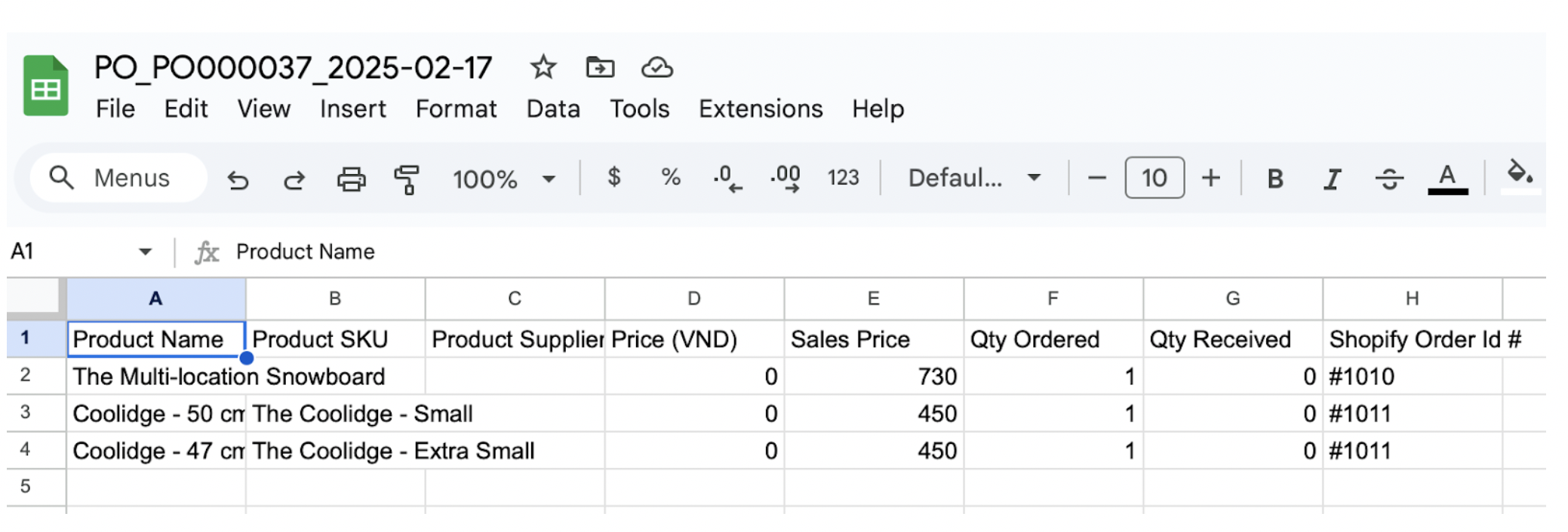 PO Csv File