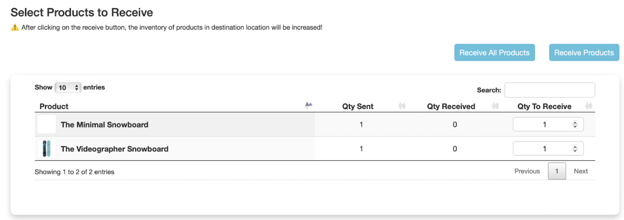 Select Product To Receive