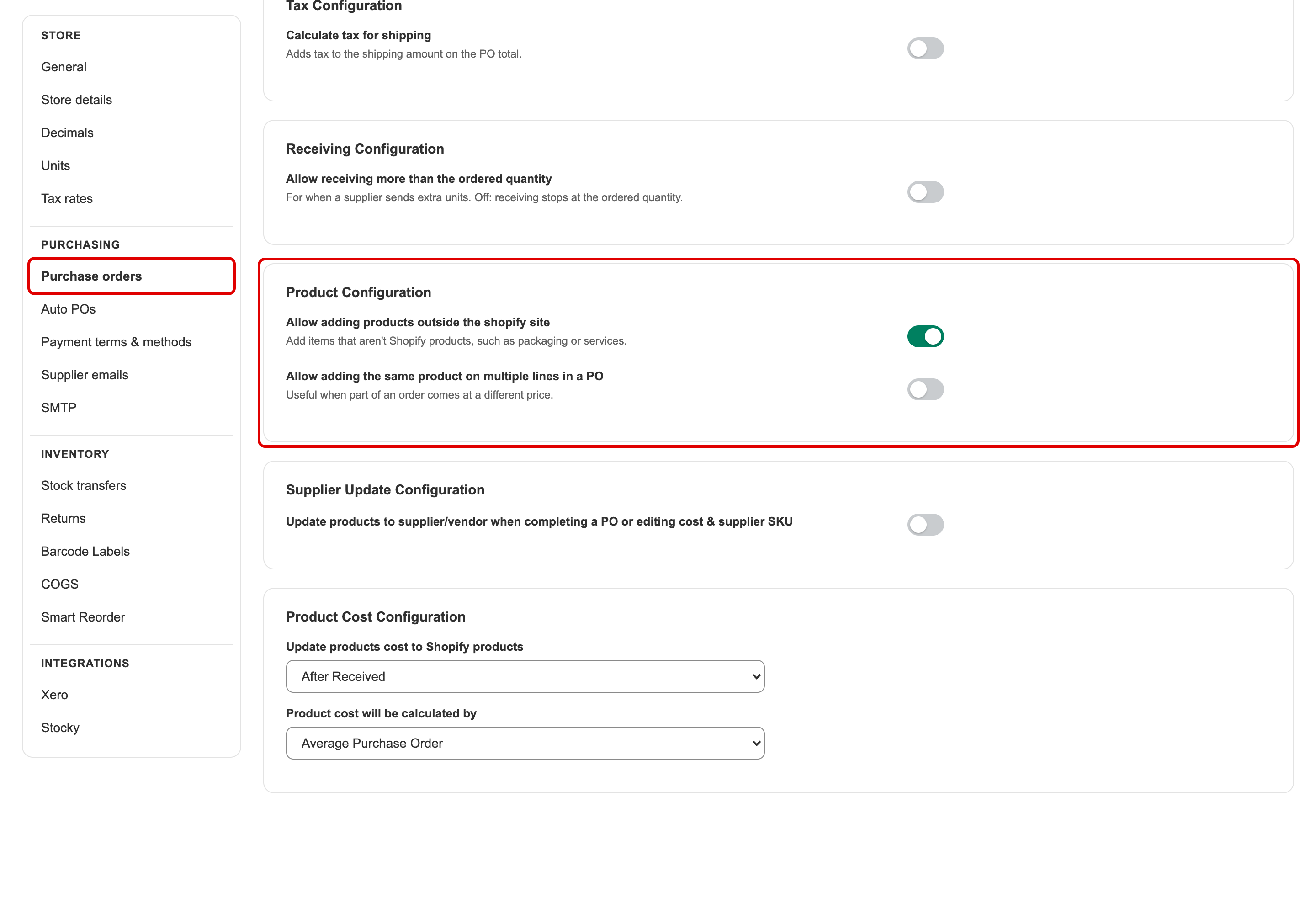 Setting Add Custom Products