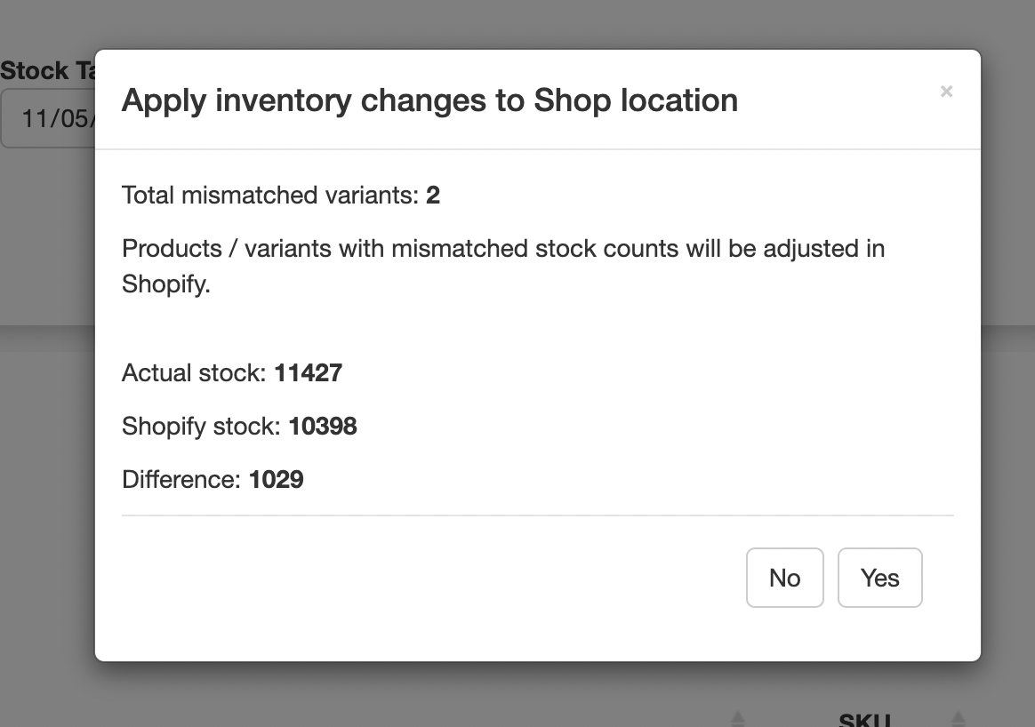 Update Inventory Popup