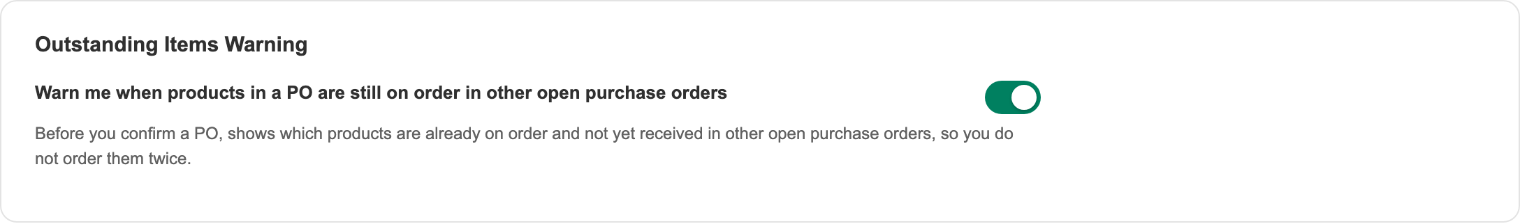 Outstanding Items Warning in Settings